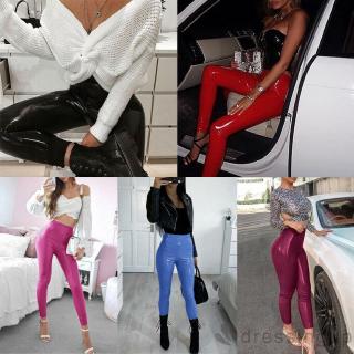 D❃♪Quần legging da PU nữ cạp cao