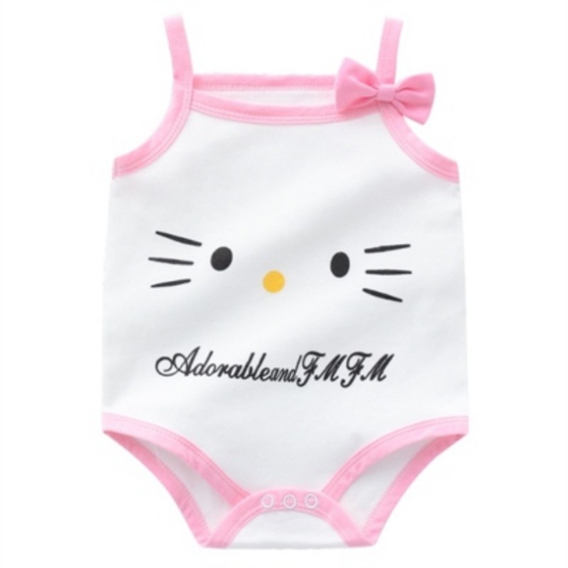 Bộ Áo Liền Quần Cotton Ngắn Tay In Hình Mèo Dễ Thương Cho Bé