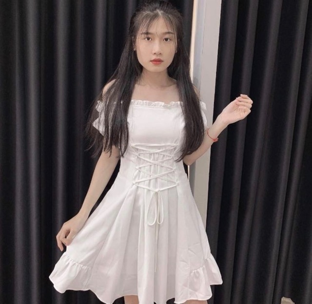 ĐẦM TRẮNG XINH ĐƠN GIẢN ĐẦM CHẠY BÈO Ở CỔ VÀ PHẦN TAY - THIẾT KẾ ĐAN DÂY Ở TRƯỚC ( kèm ảnh thật trải sàn ) | BigBuy360 - bigbuy360.vn