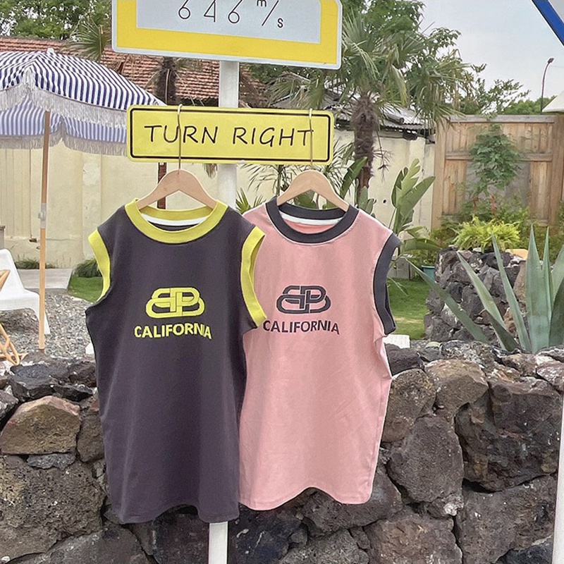Đầm Không Tay In Chữ Thời Trang Mùa Hè Hàn Quốc Dành Cho Bé Gái