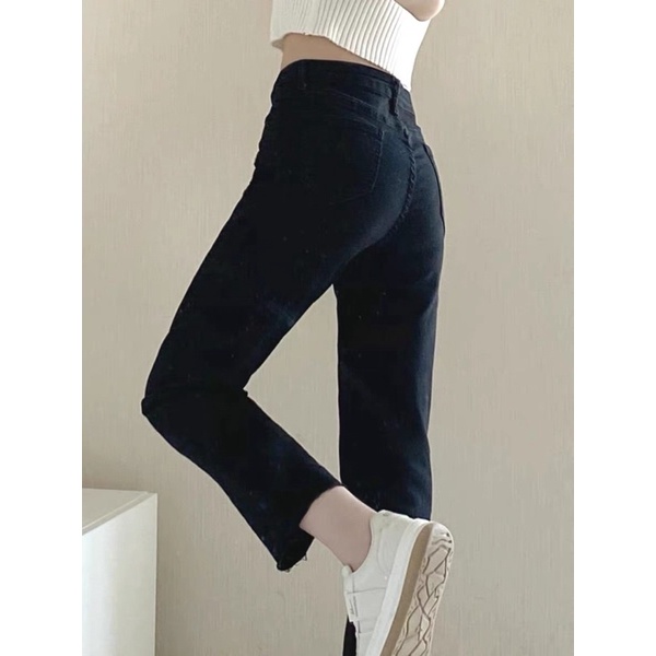 Quần bò jeans nữ ống đứng rộng co dãn bốn chiều cắt gấu hót 2022