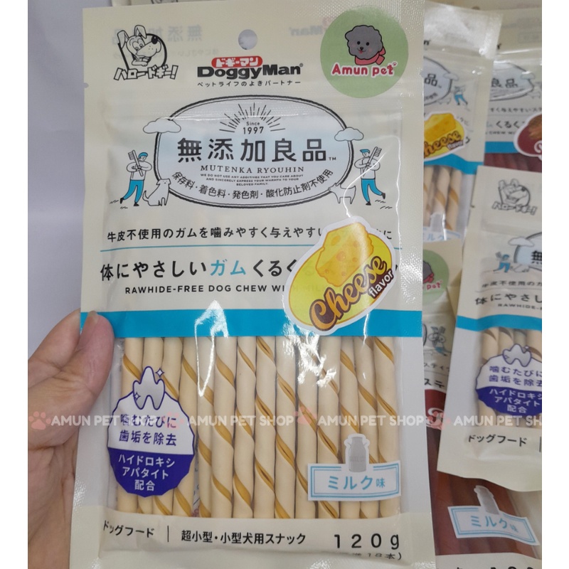 Thanh Que Gặm Cho Chó DoggyMan Hương Sữa, Phô Mai, Bò 120g Snack Xương Gặm Sạch Răng Đồ Ăn Thưởng Cho Thú Cưng Amun Pet