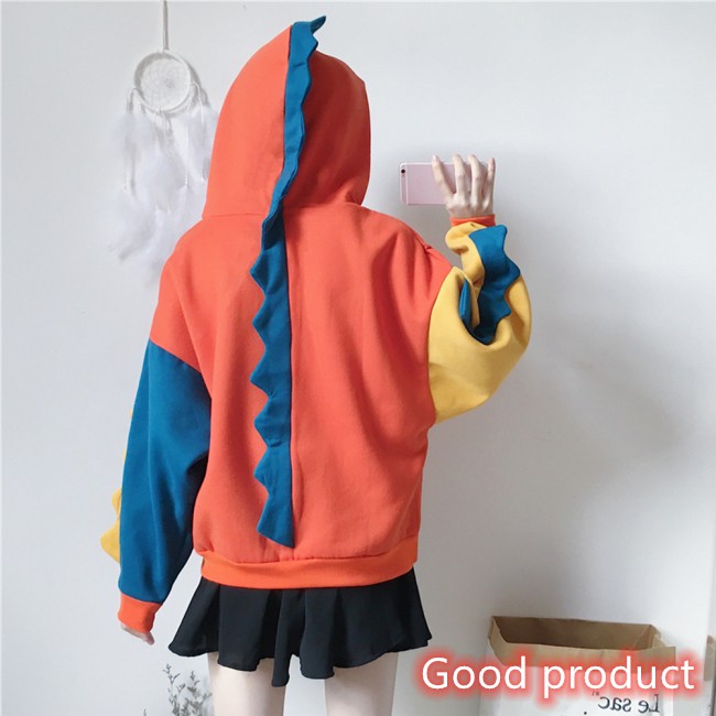 【In stock】 Men Women Dinosaur Irregular Long Sleeve Hooded Pullover for Sports Campus