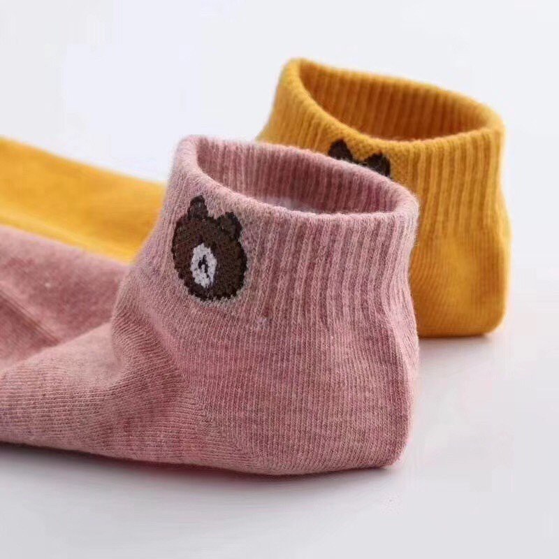 Combo 5 Đôi Tất Nữ Cổ Ngắn Chống Trượt In Hình Gấu Màu Ngẫu Nhiên Beddep Kids Clothes TU46