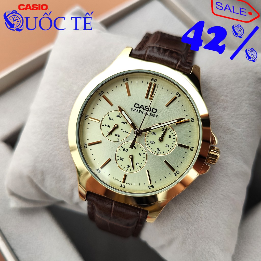 Đồng hồ nam Casio 💖MTP-V300GL-9A 𝐅𝐑𝐄𝐄𝐒𝐇𝐈𝐏💖 Đồng hồ Casio MTP-V300GL-9AUDF mặt vàng cực sang trọng