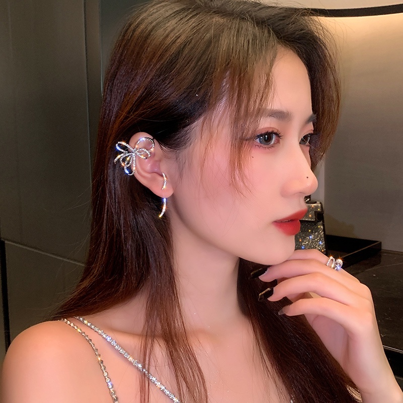 Bông Tai Hình Nơ Đính Đá Lấp Lánh Phong Cách Hàn Quốc Dành Cho Nữ