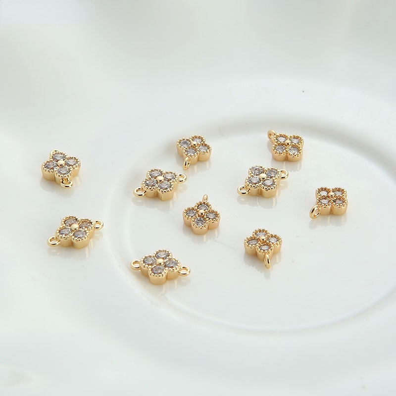 Bộ Phụ Kiện Làm Trang Sức Thủ Công Hình Cỏ Bốn Lá Bằng Đồng 14K diy