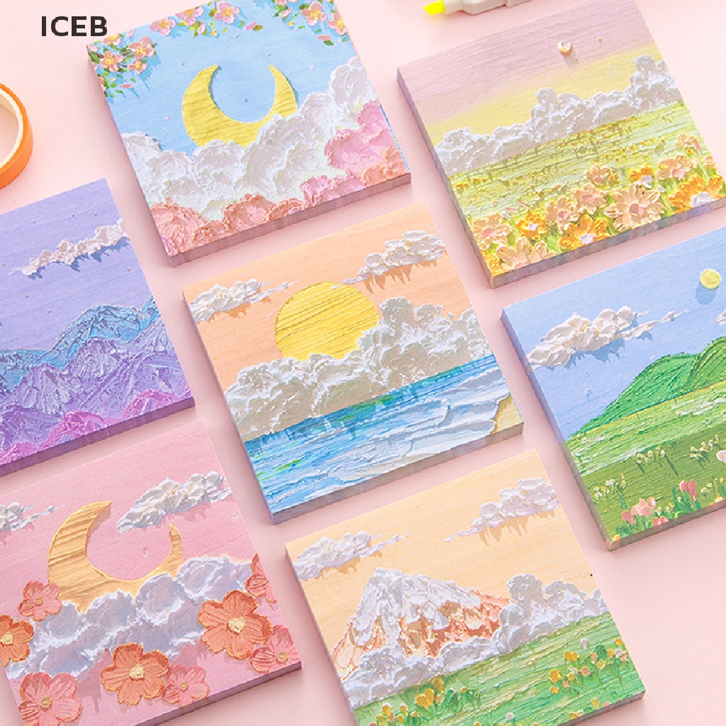 ic 80sheets Oil Painting Stickers Memo Pad Colored Notepad Kawaii Stickers Notes my