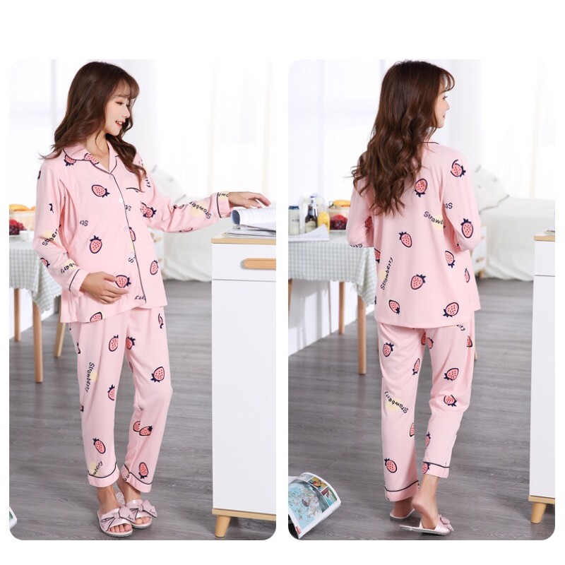 Đồ bộ bầu pijama bà bầu và sau sinh cho con bú ti dài tay thu đông có bigsize 80kg B103