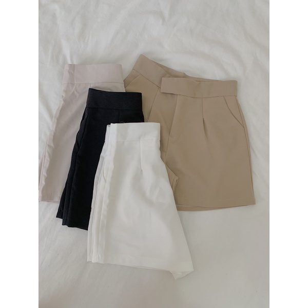 Quần short vải cạp cao giấu cúc 091