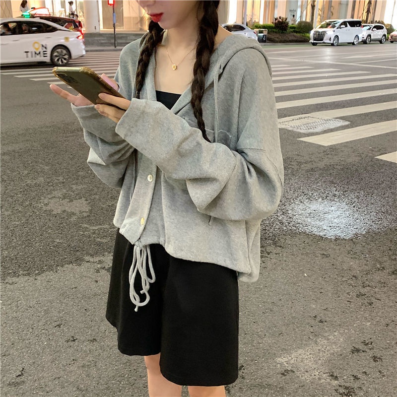 Áo hoodie Perty tay dài phối dây rút thời trang thu đông phong cách Hàn Quốc tùy chọn màu sắc cho nữ