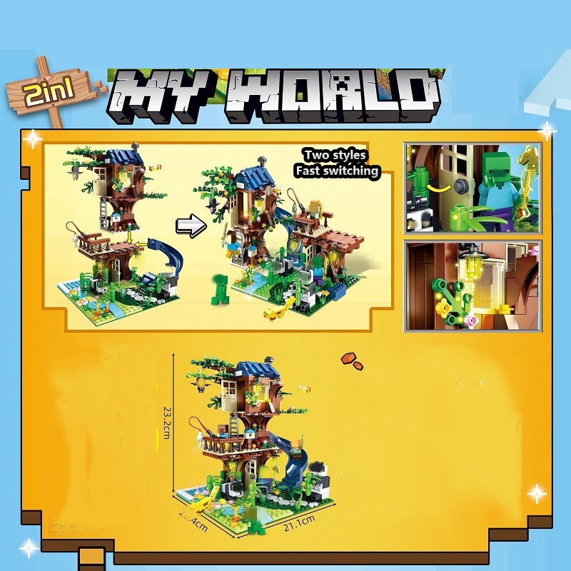 Bộ 706 khối mô hình lắp ghép SLUBAN hình ngôi nhà cây thế giới mini giáo dục cho trẻ em minecraft