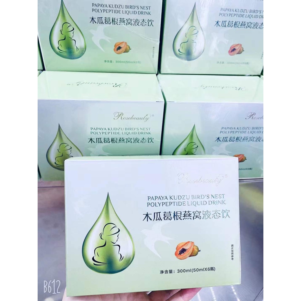 [Chính Hãng] Nước uống Yến Rosebeauty xanh nở ngực từ đu đủ - Papaya Pueraria Bird's Nest Peptide Liquid Drink