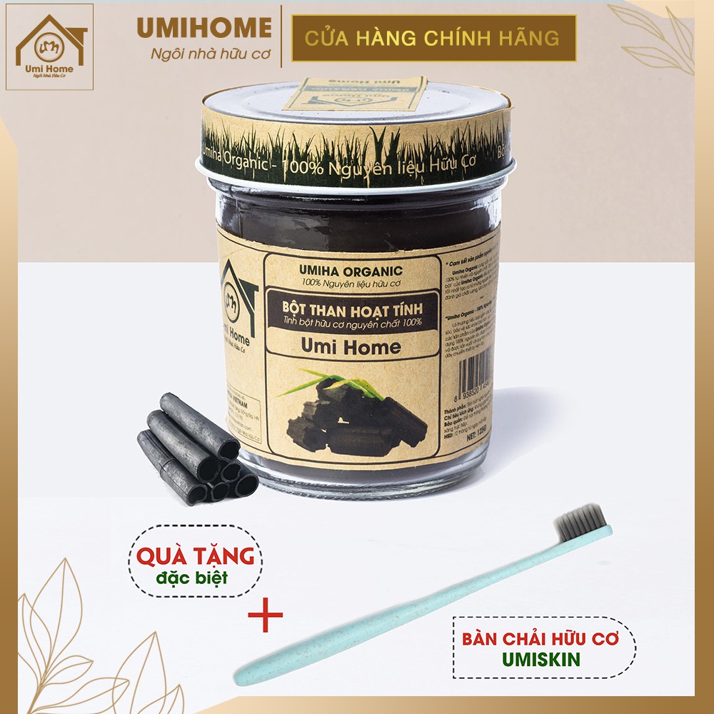 Bột Than Tre Hoạt Tính trắng răng hữu cơ UMIHOME 135g nguyên chất - Đánh trắng răng, loại bỏ mảng bám và cao răng