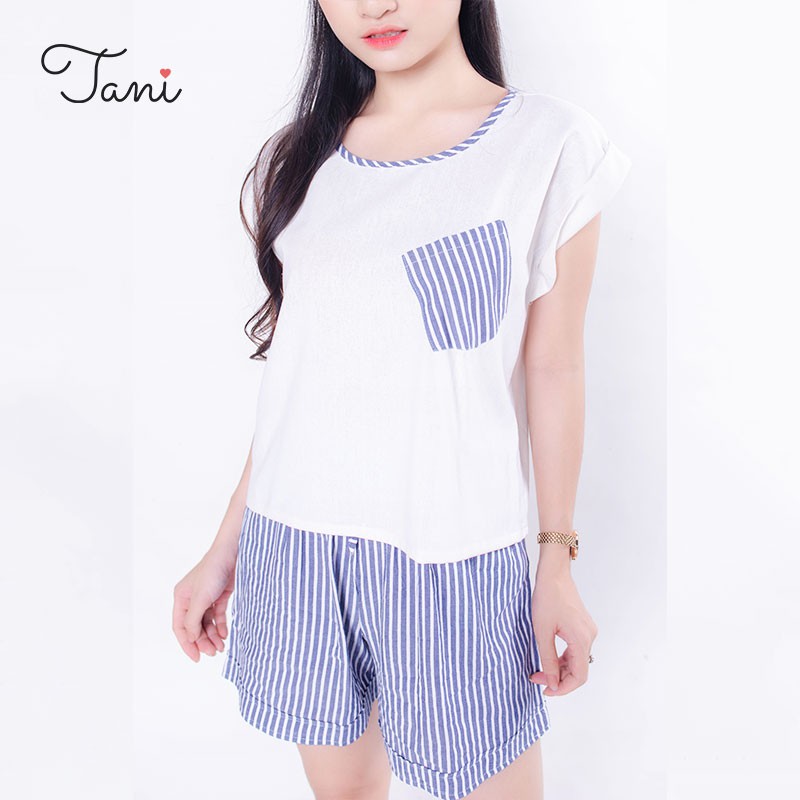 Bộ mặc nhà thiết kế áo linen croptop phối quần đũi kẻ sọc mặc mùa hè