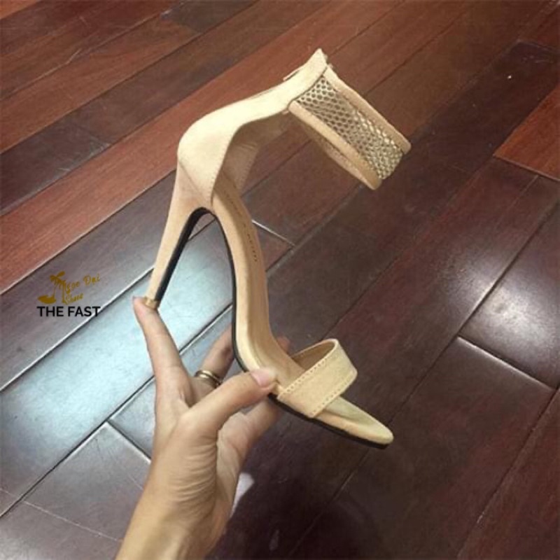 Giày xăng đan gót nhọn qua bản ngang cổ chân bản phối si lưới thời trang NĐ03