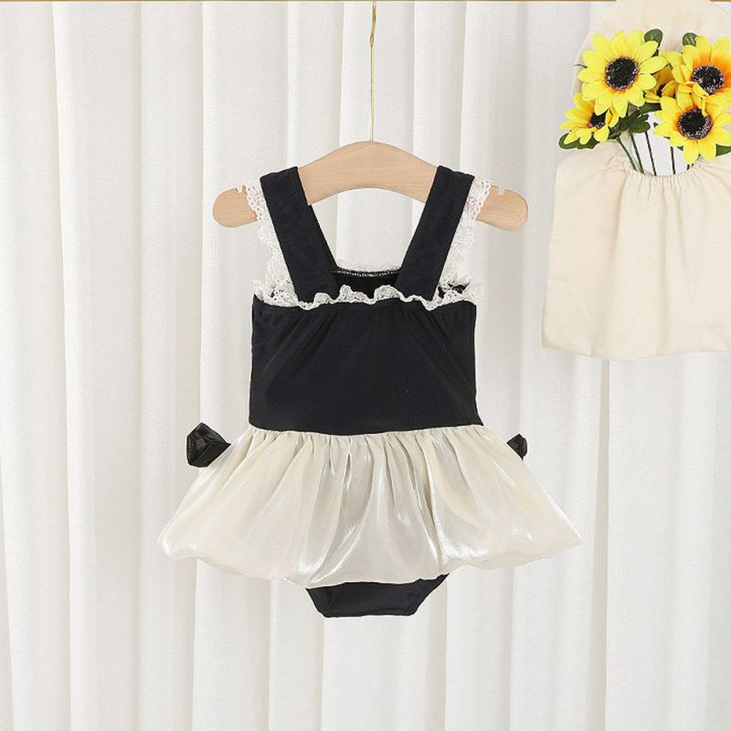 Bộ Đồ Bơi Một Mảnh Hai Mảnh Thắt Nơ Phong Cách Phương Tây Kèm Nón Dành Cho Bé Gái