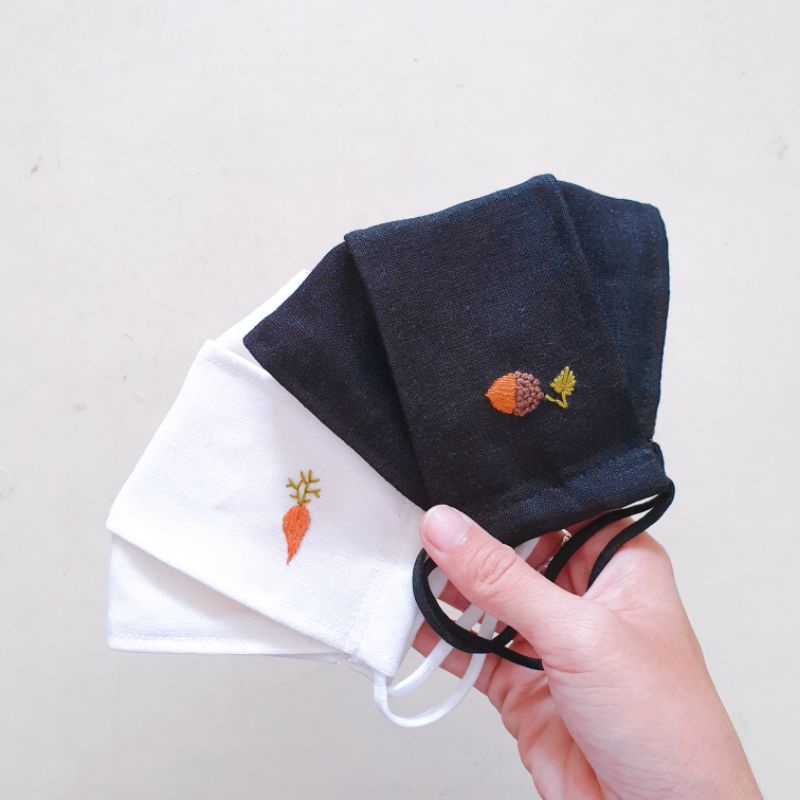 Khẩu Trang 3D Vải LinenThêu Rau Củ Cute