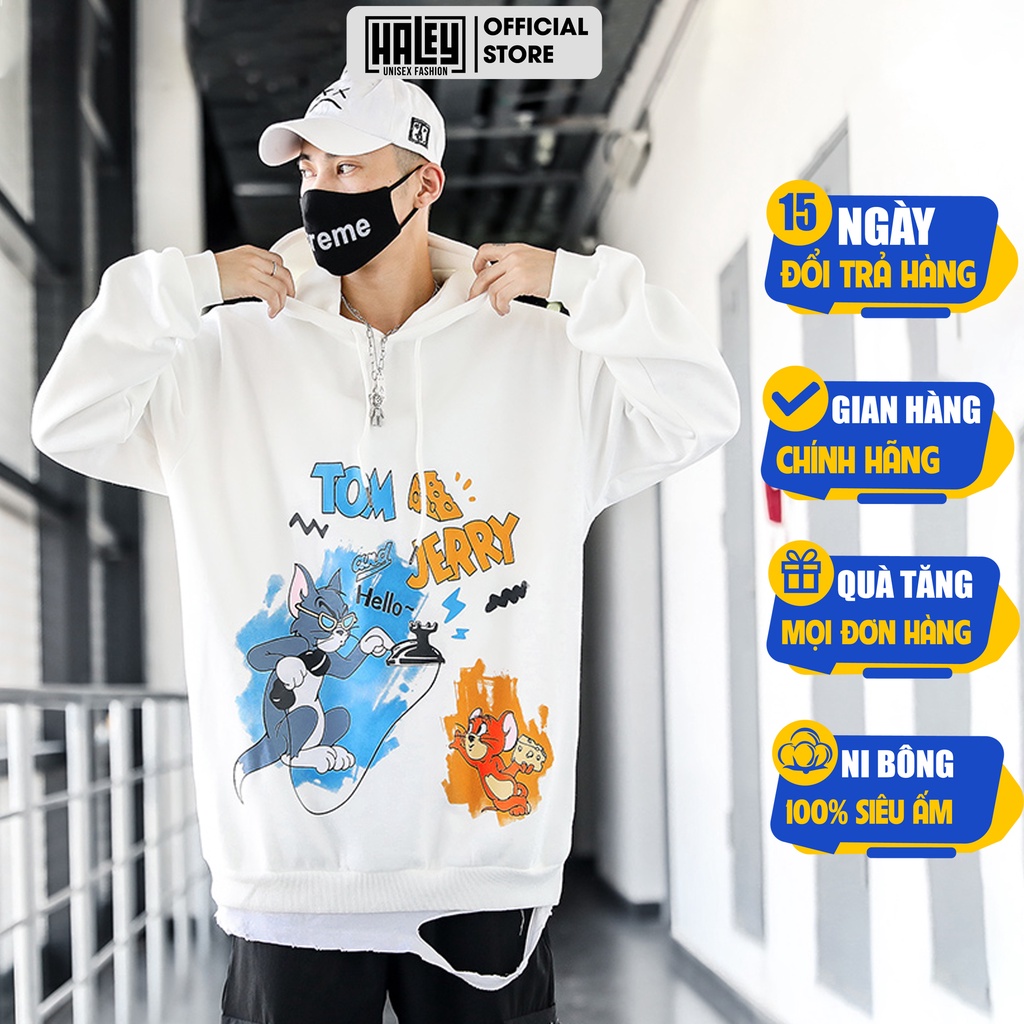 Áo Hoodie có mũ Nam Nữ Tom and Jery HALEY unisex Hàn Quốc cá tính mã HD116 Hoodie Nỉ Bông Zip cao cấp
