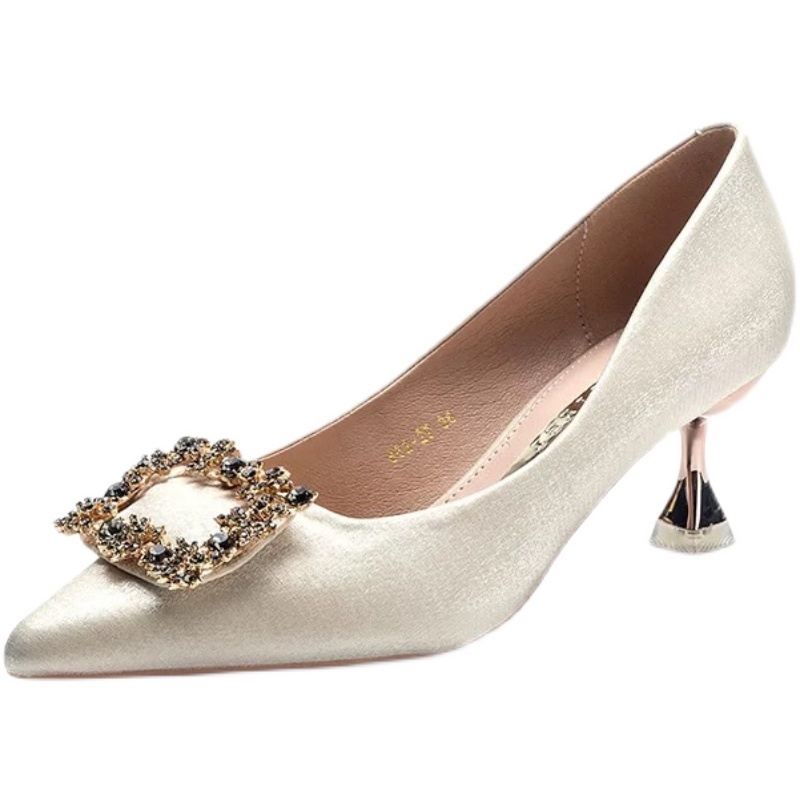 Giày Cao Gót Mũi Nhọn Cài Khóa Vuông Màu Sắc Nude Thời Trang Xuân Thu Dành Cho Nữ 2022