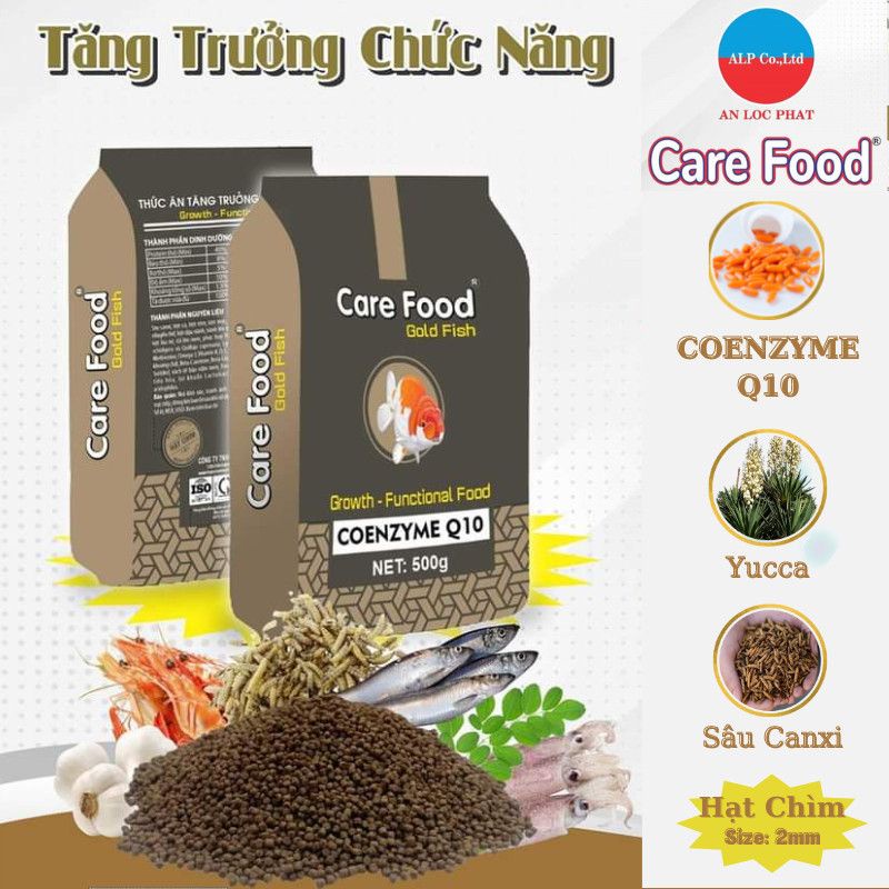 Thức ăn cho cá CARE FOOD hạt chìm tăng trưởng COENZYME Q10 2 ly túi 500gr