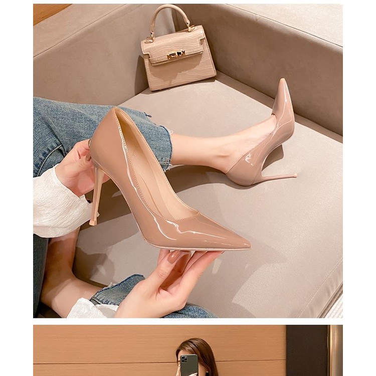 Giày cao gót/ Giày đế bằng da tông màu nude mẫu 2021 thời trang xuân hè dành cho nữ