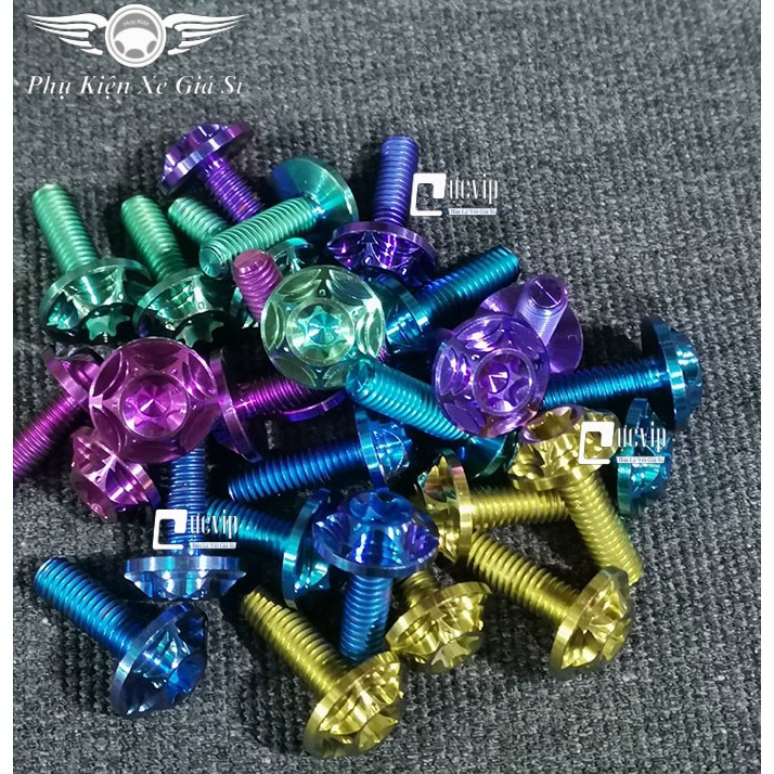 [Rẻ Vô Địch] - (3525) - Bộ 2 Ốc Titan Thật GR5 100% 6Ly2 Kiểu Salaya Cao Cấp