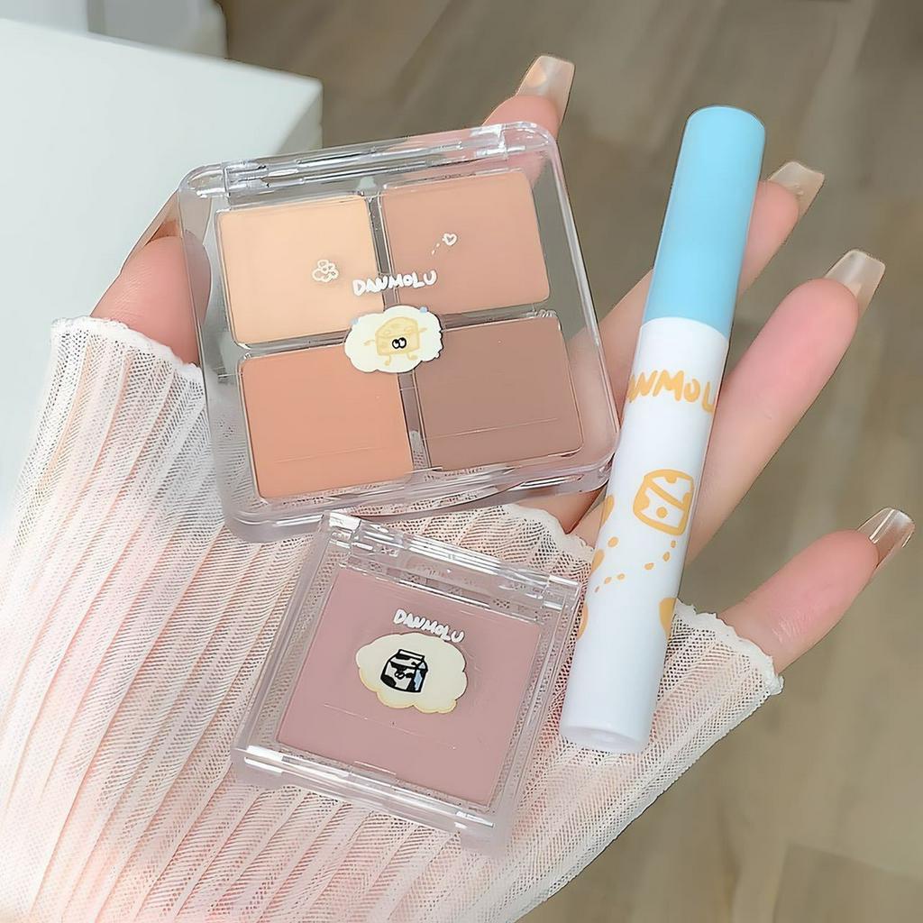 [Hàng Mới Về]DANMOLU Bộ 3 Mỹ Phẩm Trang Điểm Kèm Túi Đựng Dùng Làm Quà Tặng Độc Đáo Son Môi / Phấn Mắt / Phấn Nền Chất Lượng Cao