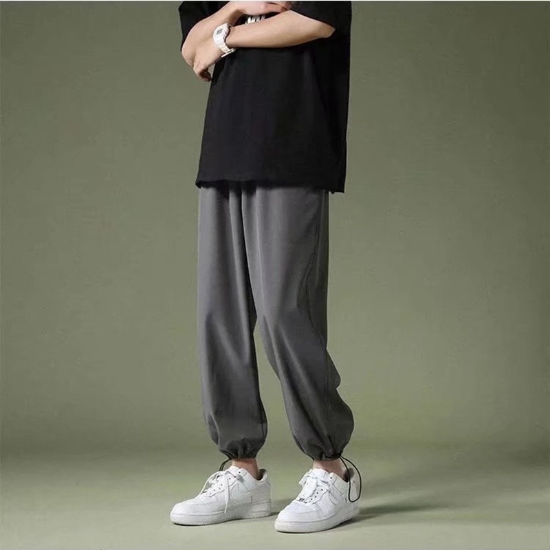 Quần Thể Thao Dây Rút Dài Đến Mắt Cá Chân Bằng Lụa Lạnh Màu Sắc Trơn 3 Màu Tùy Chọn M-4XL Phong Cách Hàn Quốc Cho Nam