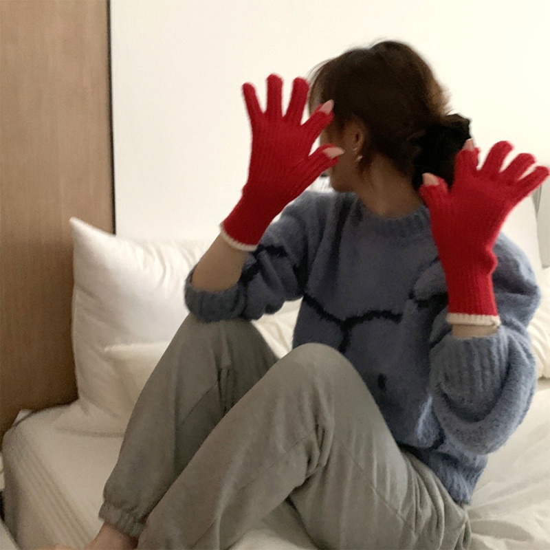 Găng Tay Hở Ngón Mùa Đông Màu Trơn Dày Dặn Có Thể Chạm Màn Hình Cảm Ứng Cho Nữ