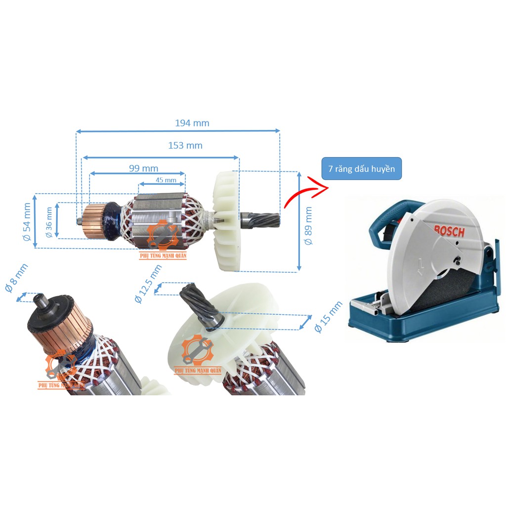rotor/ruột máy cắt sắt GCO 200 tặng kèm chối than cao cấp