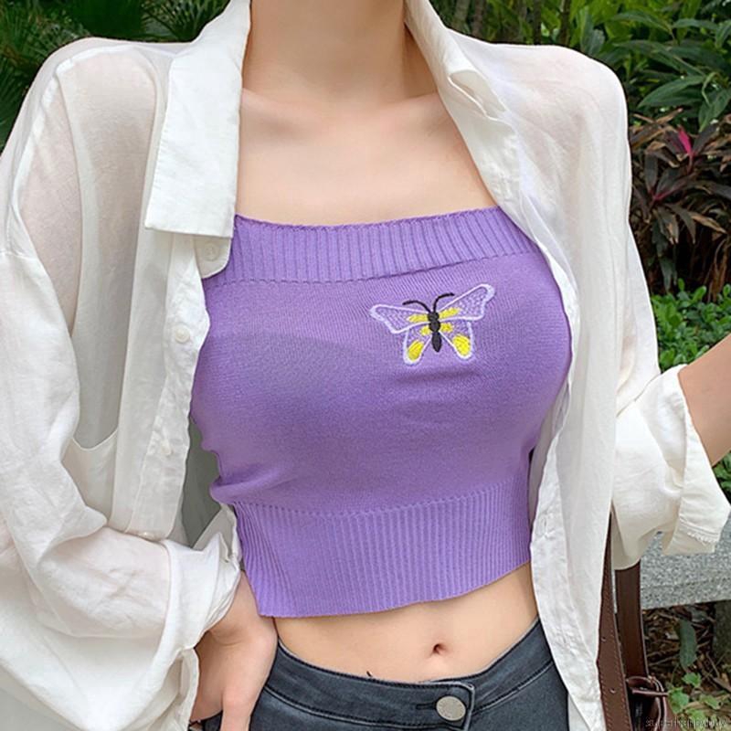 Áo dệt kim không tay thêu hình bướm thời trang nữ | BigBuy360 - bigbuy360.vn