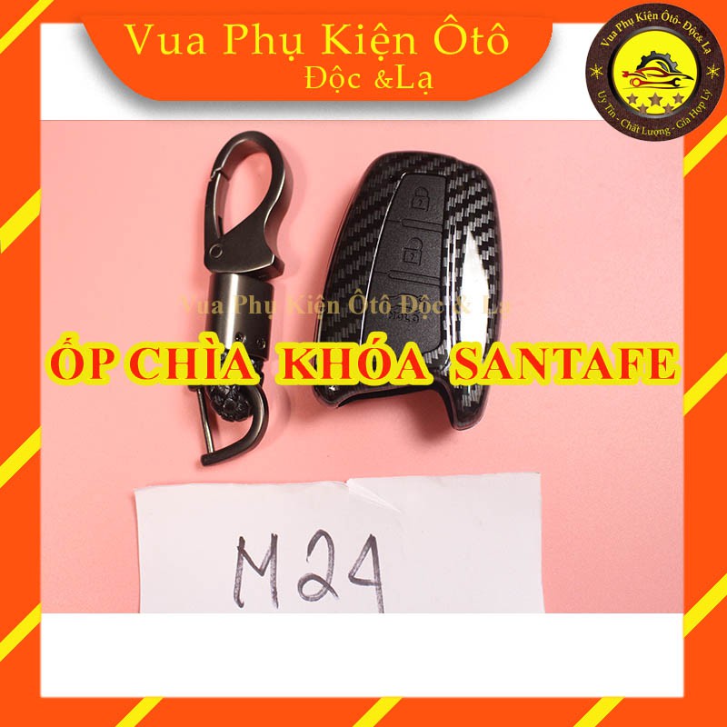 Ốp chìa khóa Huyndai Santafe 2013- 2017, 2019 bộ chìa khóa vân carbon cho xe ô tô M24