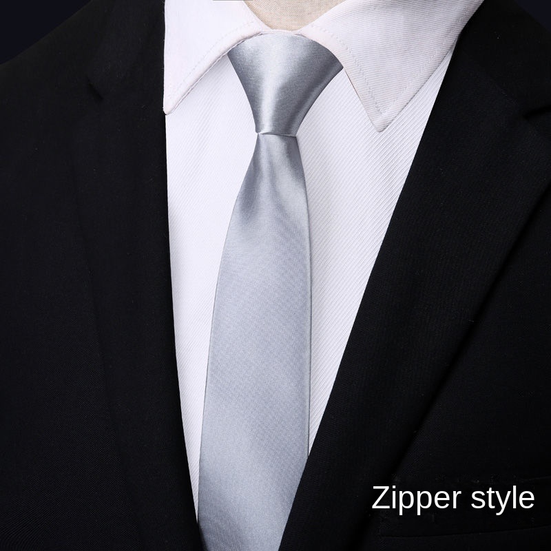 Cà Vạt Bản Nhỏ 7CM Màu Bạc Có Khóa Kéo Phong Cách Hàn Quốc Thời Trang Cho Nam Và Nữ