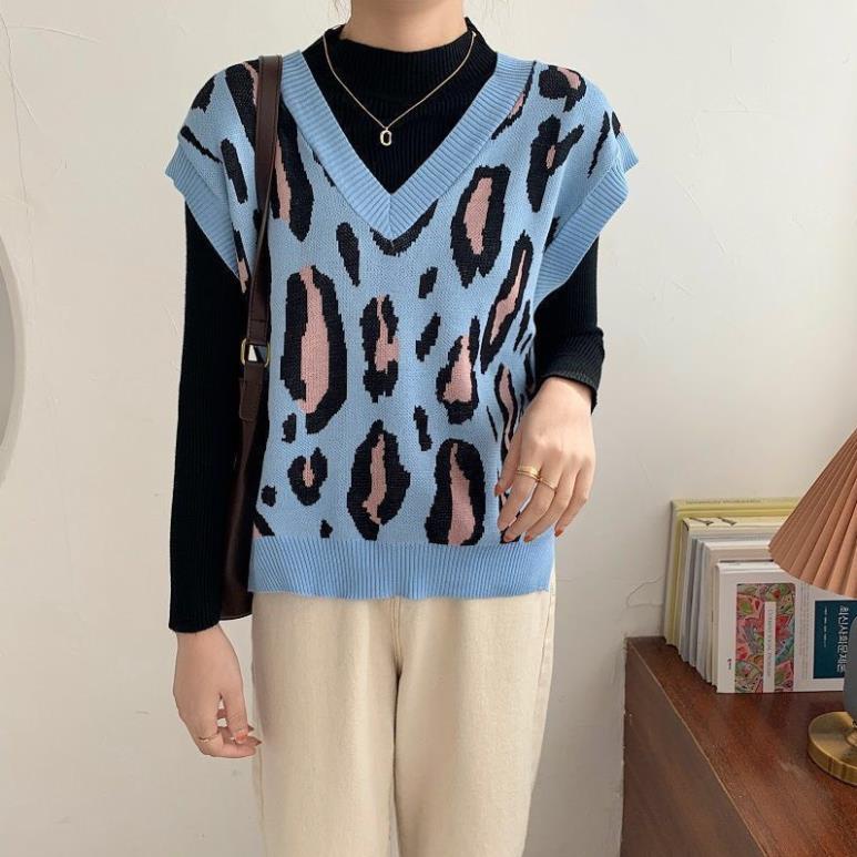 (Ảnh thật) Áo Gi-Lê, Gile Len Nữ Da Báo Cổ V Phong Cách Ullzang Hàn Quốc Chất Đẹp Sunny | BigBuy360 - bigbuy360.vn