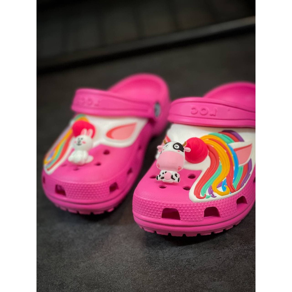 Giày Dép Crocs Trẻ Em Band Classic Clog Pony Chính Hãng Size 24 Đến 35 - Tăng 6 Jibbizt - Sấu Vui Vẻ