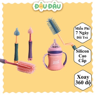 Bộ cọ rửa bình sữa, silicon cao cấp, xoay 360 độ, cọ bình sữa silicon 2 chi tiết