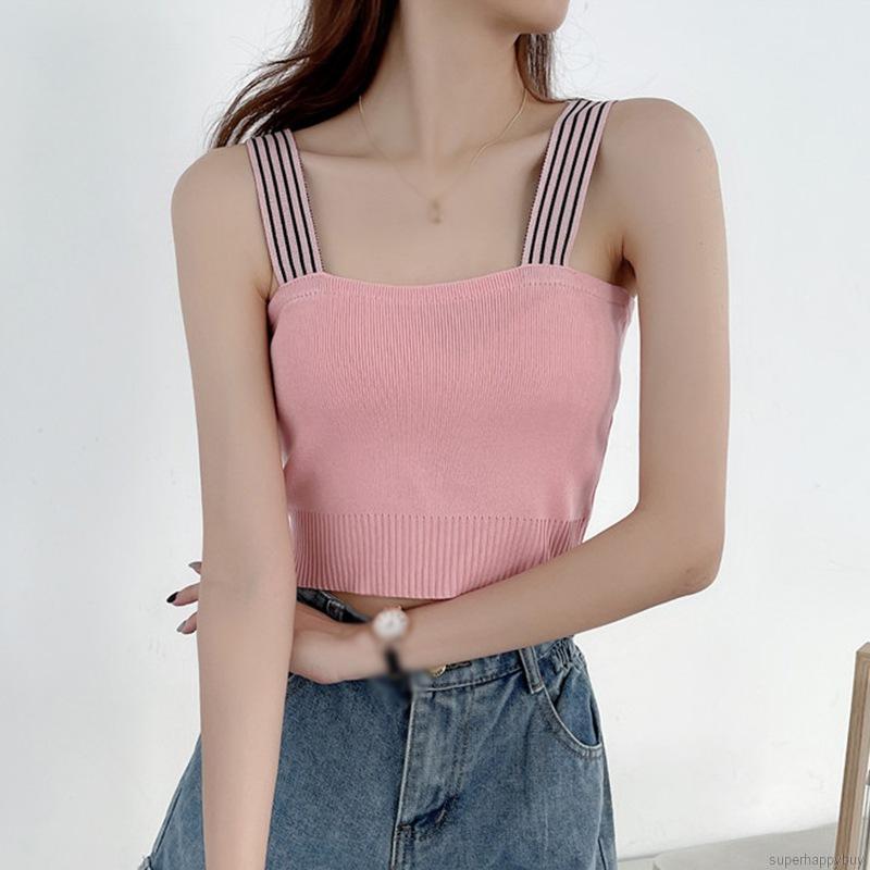 Áo Tank Top Dệt Kim Màu Trơn Phong Cách Hàn Quốc