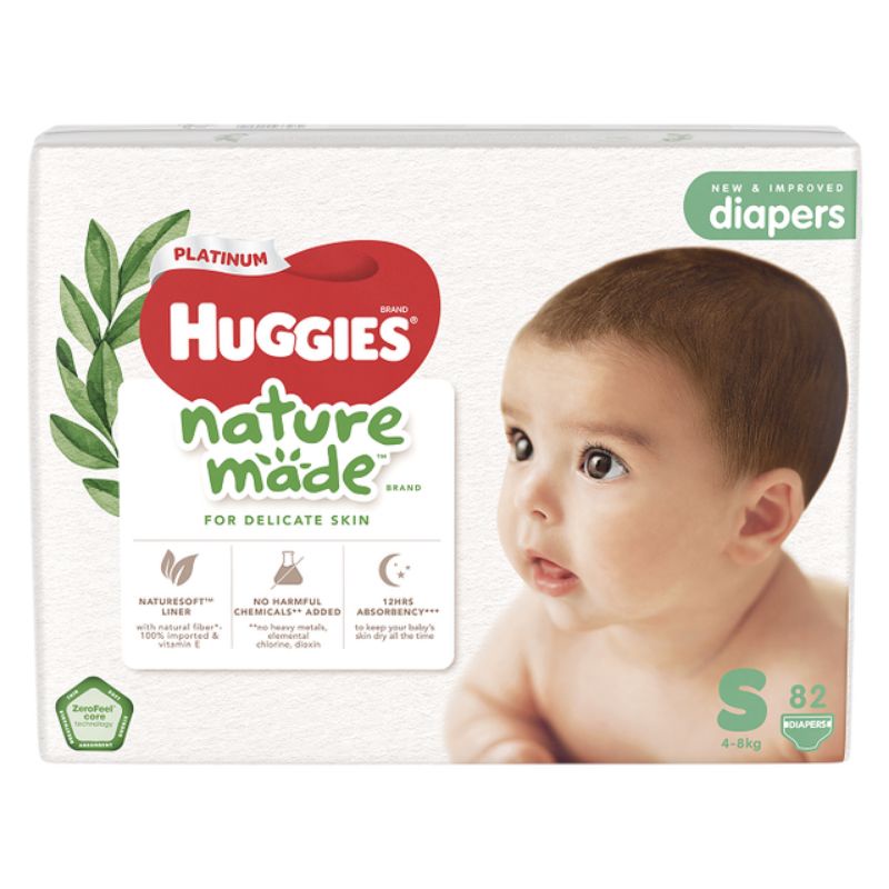 Tã dán siêu cao cấp Huggies nature made NB60/S82/M64/L54/XL44