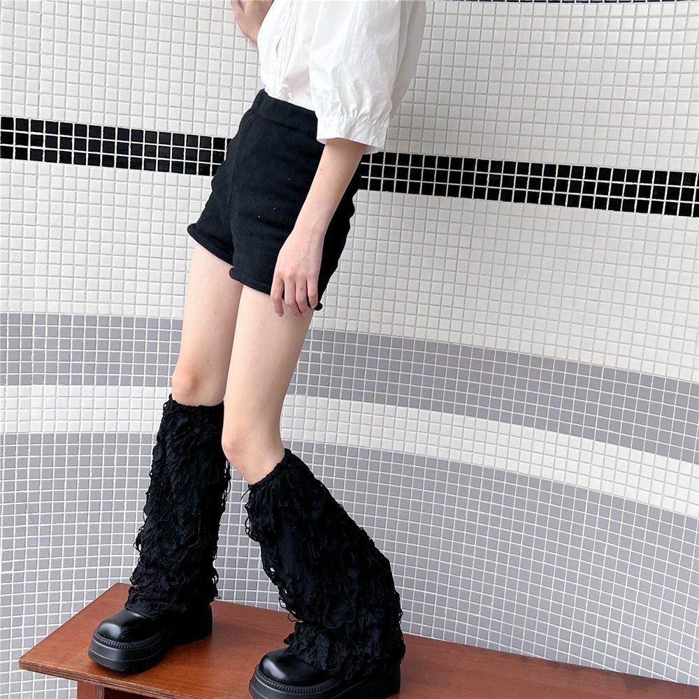 Qqmall Vớ Ống Chân Giữ Ấm Chân Mỏng Màu Trơn Phong Cách Harajuku Lolita Vintage Cá Tính