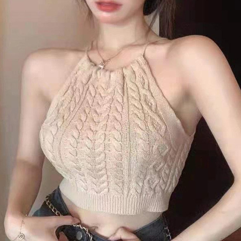Áo Croptop Hai Dây Dệt Kim Màu Trơn Dáng Ôm Thời Trang Mùa Hè Quyến Rũ Cho Nữ