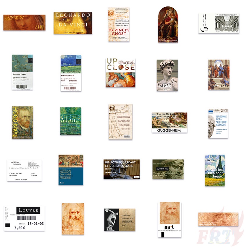 Bộ 50 Cái ❉ Tranh Sơn Dầu Treo Tường Họa Tiết 04 Van Gogh Leonardo da Vinci ❉ Sticker Chống Thấm Nước Thời Trang Trang Trí Vali Laptop Ván Trượt