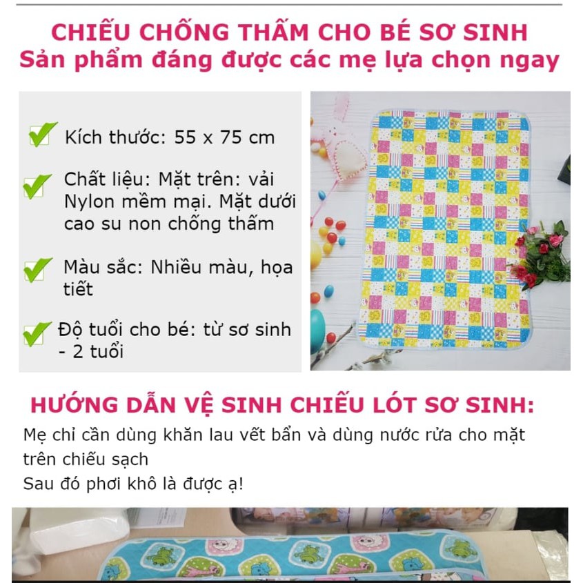 [LOẠI TO] Chiếu Lót Chống Thấm Cho Bé Sơ Sinh 2 Lớp Bền Đẹp (~50cm x 70cm), Chiếu Lót Đái Cho Bé, Dùng Thay Tã, Lót Nôi