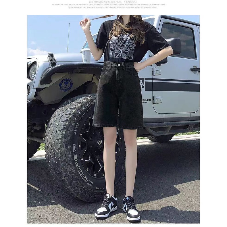 Quần Short Denim Lưng Cao Ống Rộng Thời Trang Mùa Hè Mới 2022 Dành Cho Nữ