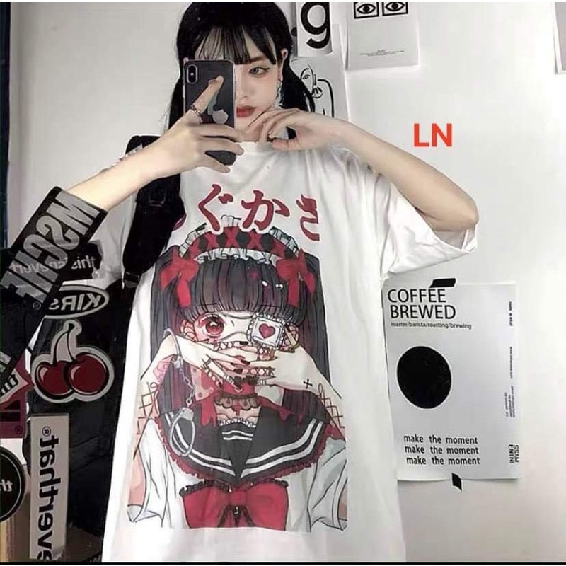 Áo 3D cô gái chữ tàu đỏ che miệng LN11