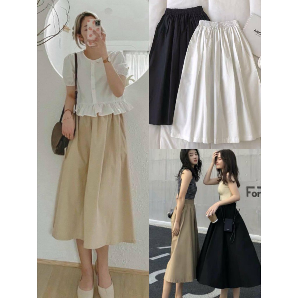 Chân Váy Xòe Kaki Ulzzang Cạp Chun Co Dãn, Mặc tôn dáng, thích hợp đi chơi, đi làm nhé các nàng,Có 3 màu, Z003