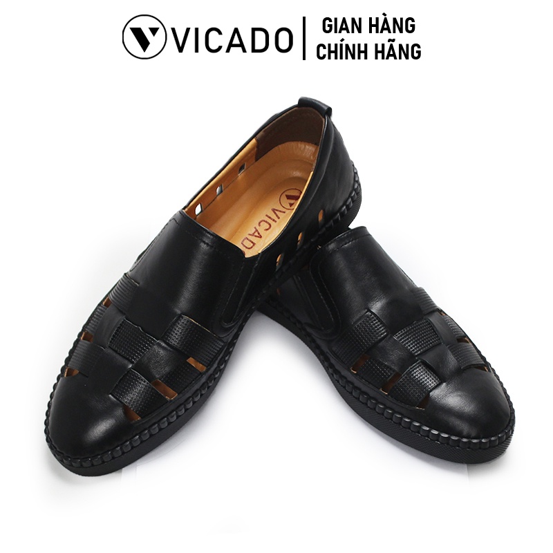 Giày lười nam công sở da bò cao cấp Vicado VO0111 màu đen