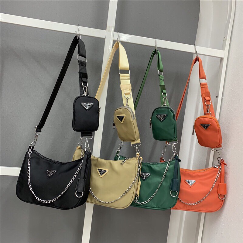 (Túi Kẹp Nách, Đeo Chéo) Prada Hàng Xuất Dư 4 Màu Trendy Thời Trang