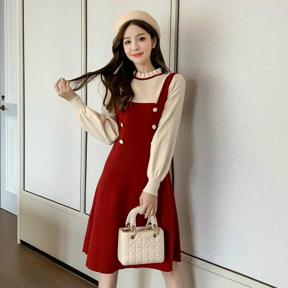 Váy len dáng dài, váy yếm len phối cúc siêu xinh hàng form chuẩn chất len co giãn tốt  mặc đi chơi đi làm đều đẹp | BigBuy360 - bigbuy360.vn