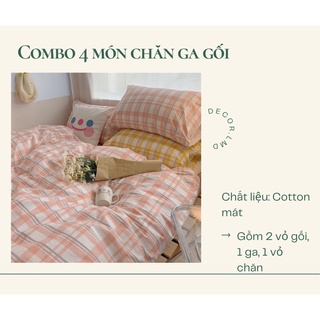 Combo 4 món chăn ga gối caro kẻ sọc to phong cách Hàn Quốc